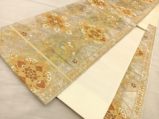 平和屋着物◎六通柄袋帯 花菱文 金糸 引箔 正絹 逸品 BAAT5698xa