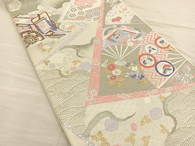 平和屋着物◎六通柄袋帯 唐織 錦絵裂取文 金銀糸 正絹 逸品 BAAT5700xa