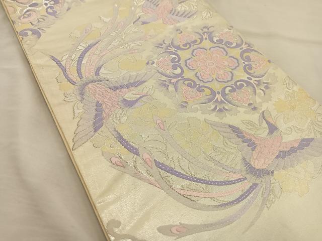 平和屋着物◎六通柄袋帯 唐織 花鳥文 銀糸 正絹 逸品 BAAT5705xa