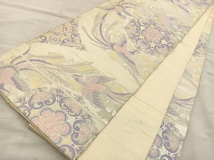 平和屋着物◎六通柄袋帯 唐織 花鳥文 銀糸 正絹 逸品 BAAT5705xa