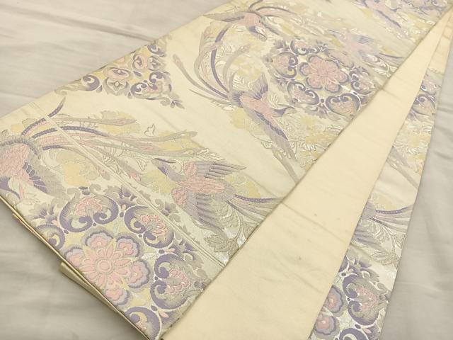 平和屋着物◎六通柄袋帯 唐織 花鳥文 銀糸 正絹 逸品 BAAT5705xa