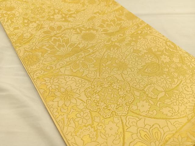 平和屋着物◎六通柄　本袋帯　更紗花文　金糸　正絹　逸品　BAAT5709xa
