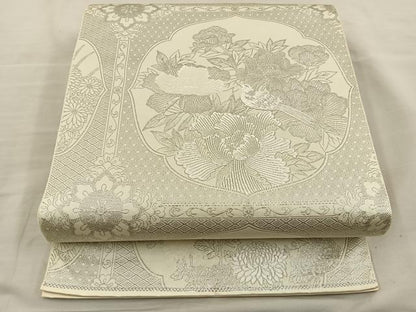 平和屋着物◎六通柄袋帯 唐織 九百絞織錦 花鳥文 プラチナ箔 正絹 逸品 BAAT5710xa
