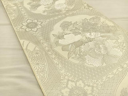 平和屋着物◎六通柄袋帯 唐織 九百絞織錦 花鳥文 プラチナ箔 正絹 逸品 BAAT5710xa