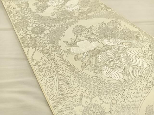 平和屋着物◎六通柄袋帯 唐織 九百絞織錦 花鳥文 プラチナ箔 正絹 逸品 BAAT5710xa