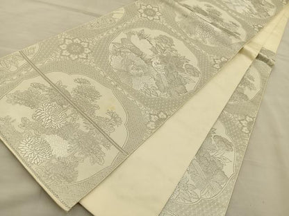 平和屋着物◎六通柄袋帯 唐織 九百絞織錦 花鳥文 プラチナ箔 正絹 逸品 BAAT5710xa