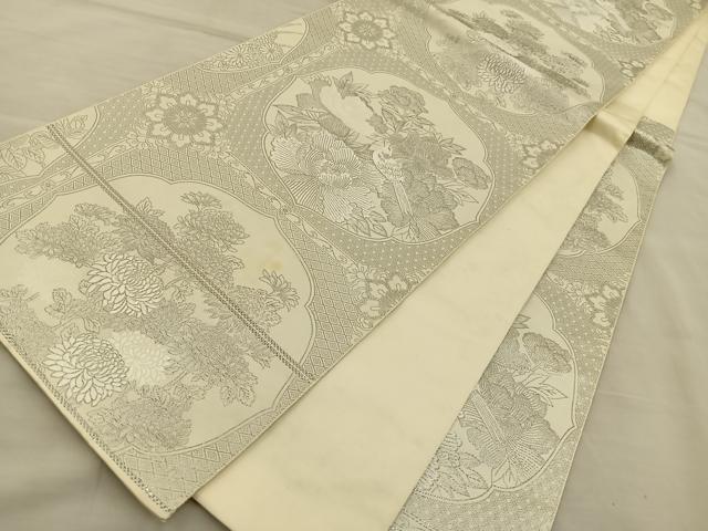 平和屋着物◎六通柄袋帯 唐織 九百絞織錦 花鳥文 プラチナ箔 正絹 逸品 BAAT5710xa