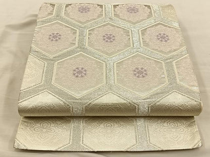 平和屋着物◎六通柄袋帯 唐織 亀甲花文 銀糸 正絹 逸品 BAAT5711xa