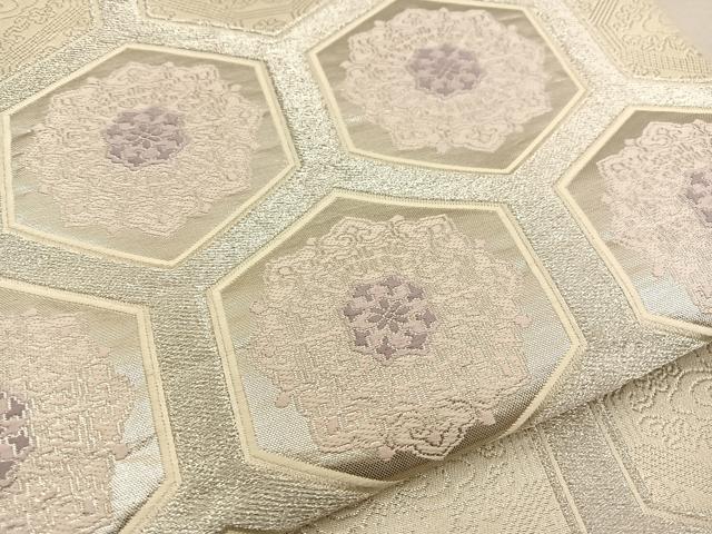 平和屋着物◎六通柄袋帯 唐織 亀甲花文 銀糸 正絹 逸品 BAAT5711xa
