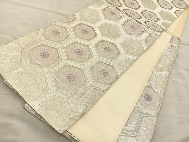 平和屋着物◎六通柄袋帯 唐織 亀甲花文 銀糸 正絹 逸品 BAAT5711xa