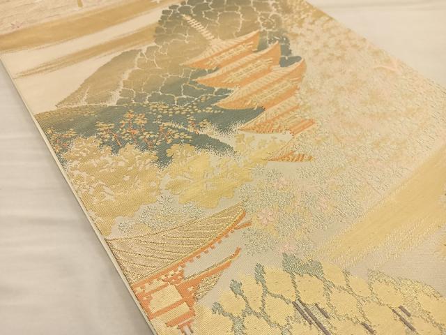 平和屋着物◎六通柄袋帯 風景文 金糸 正絹 逸品 BAAT5713xa