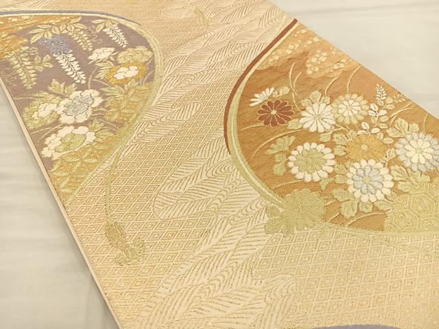 平和屋着物◎六通柄袋帯 唐織 流水花文 金糸 正絹 逸品 BAAT5719xa