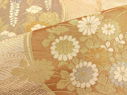 平和屋着物◎六通柄袋帯 唐織 流水花文 金糸 正絹 逸品 BAAT5719xa