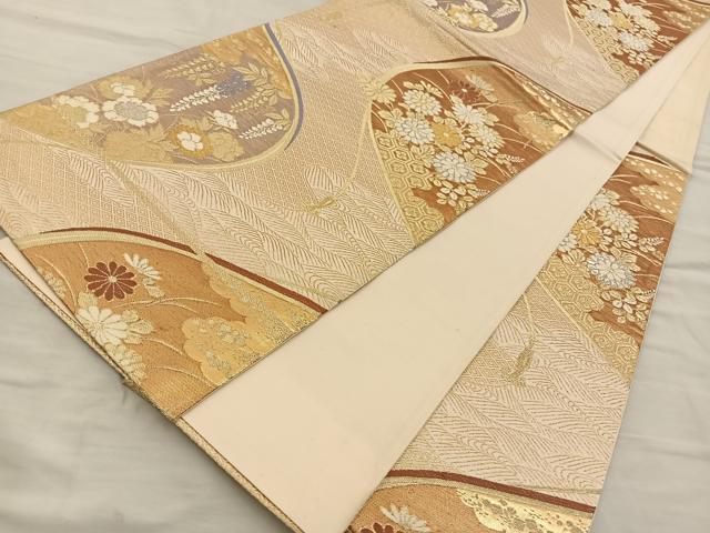 平和屋着物◎六通柄袋帯 唐織 流水花文 金糸 正絹 逸品 BAAT5719xa