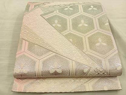 平和屋着物◎六通柄袋帯 唐織 亀甲花文 銀糸 正絹 逸品 BAAT5725xa