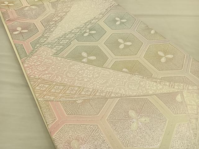 平和屋着物◎六通柄袋帯 唐織 亀甲花文 銀糸 正絹 逸品 BAAT5725xa