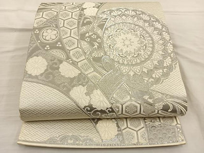平和屋着物◎六通柄袋帯 唐織 正倉院花文 銀糸 正絹 逸品 BAAT5726xa