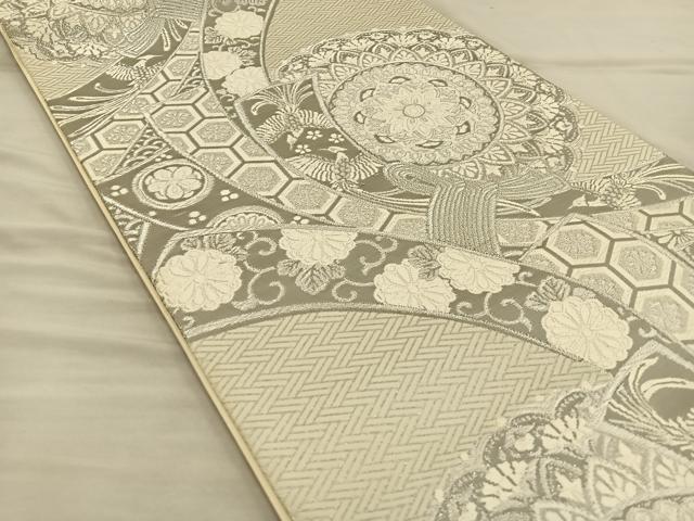 平和屋着物◎六通柄袋帯 唐織 正倉院花文 銀糸 正絹 逸品 BAAT5726xa