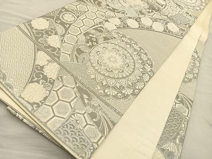 平和屋着物◎六通柄袋帯 唐織 正倉院花文 銀糸 正絹 逸品 BAAT5726xa