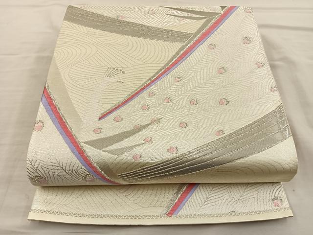 平和屋着物◎六通柄袋帯 唐織 孔雀 プラチナ箔二重織 正絹 逸品 BAAT5730xa