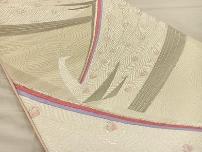 平和屋着物◎六通柄袋帯 唐織 孔雀 プラチナ箔二重織 正絹 逸品 BAAT5730xa