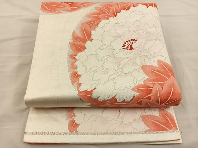 平和屋着物◎六通柄袋帯 唐織 草花文 銀糸 正絹 逸品 BAAT5735xa