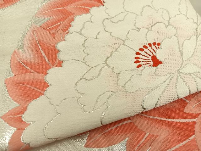 平和屋着物◎六通柄袋帯 唐織 草花文 銀糸 正絹 逸品 BAAT5735xa