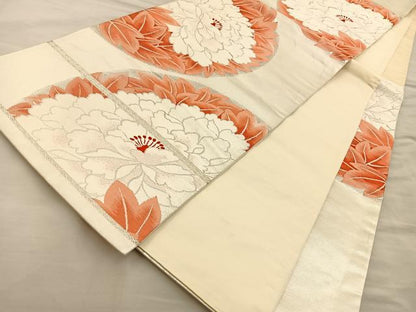 平和屋着物◎六通柄袋帯 唐織 草花文 銀糸 正絹 逸品 BAAT5735xa