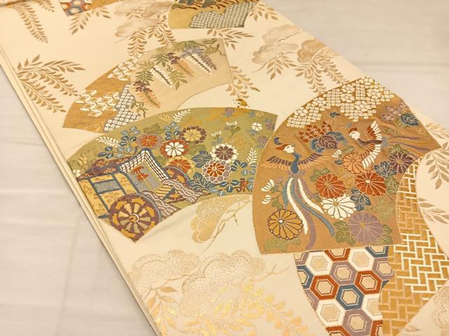 平和屋着物◎六通柄袋帯 唐織 鳳凰扇慶長小袖 金糸 正絹 逸品 BAAT5775xa
