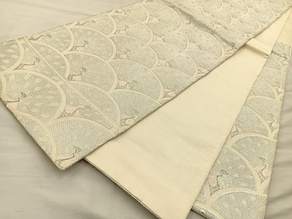 平和屋着物◎六通柄袋帯 唐織 孔雀 銀糸 正絹 逸品 BAAT5808xa