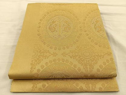 平和屋着物◎六通柄 本袋帯 上品錦 花絵皿文 金銀糸 正絹 逸品 BAAT5809xa