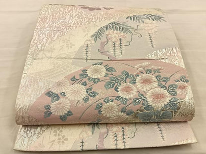 平和屋着物◎六通柄袋帯 唐織 地紙花文 銀糸 正絹 逸品 BAAT5817xa