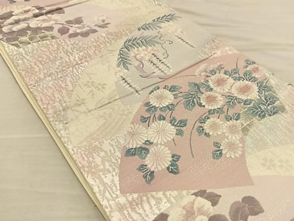 平和屋着物◎六通柄袋帯 唐織 地紙花文 銀糸 正絹 逸品 BAAT5817xa
