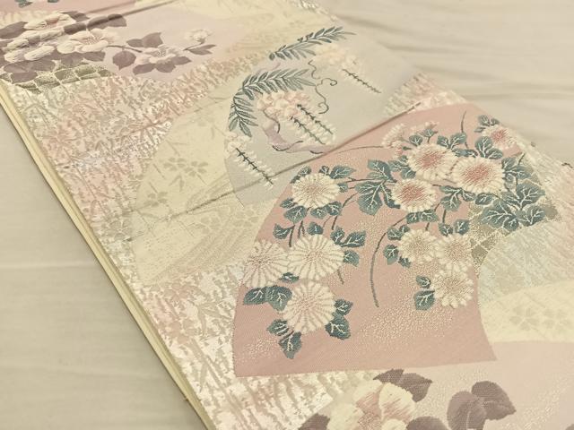 平和屋着物◎六通柄袋帯 唐織 地紙花文 銀糸 正絹 逸品 BAAT5817xa