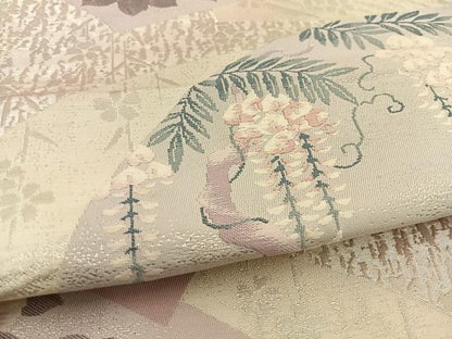 平和屋着物◎六通柄袋帯 唐織 地紙花文 銀糸 正絹 逸品 BAAT5817xa