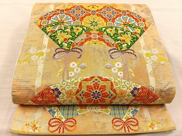 平和屋着物◎六通柄袋帯 唐織 地紙花文 正絹 逸品 BAAT5821xa
