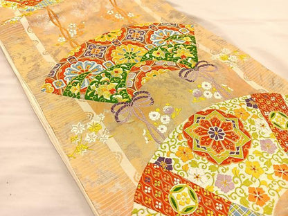 平和屋着物◎六通柄袋帯 唐織 地紙花文 正絹 逸品 BAAT5821xa