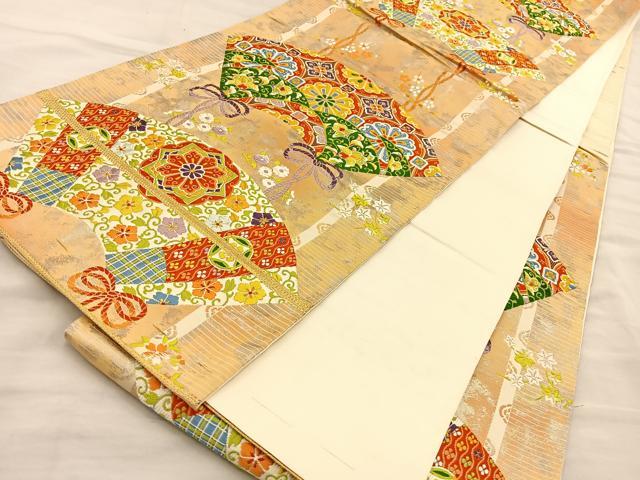 平和屋着物◎六通柄袋帯 唐織 地紙花文 正絹 逸品 BAAT5821xa