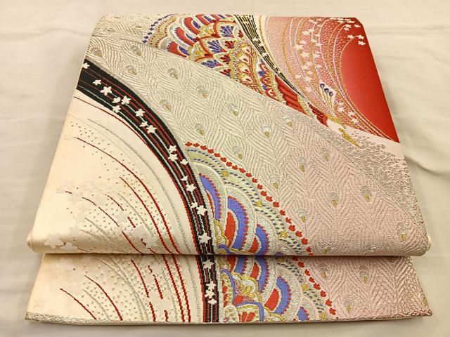 平和屋着物◎西陣　六通柄袋帯　唐織　孔雀文　金銀糸　正絹　逸品　BAAT5829fc