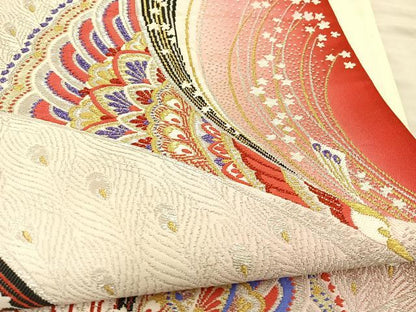 平和屋着物◎西陣　六通柄袋帯　唐織　孔雀文　金銀糸　正絹　逸品　BAAT5829fc