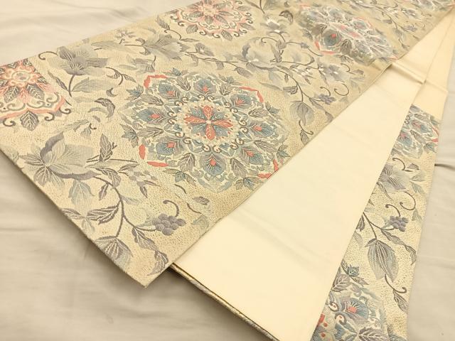 平和屋着物◎六通柄袋帯 唐織 更紗花文 銀糸 正絹 逸品 BAAT5833xa