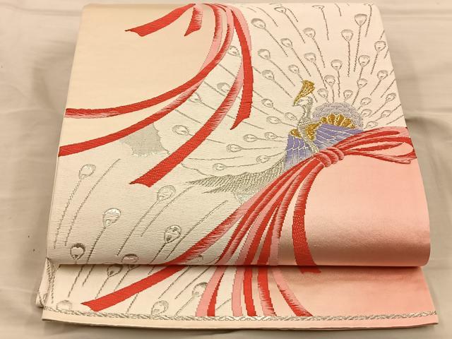 平和屋着物◎六通柄袋帯 唐織 孔雀文 金銀糸 正絹 逸品 BAAT5836xa
