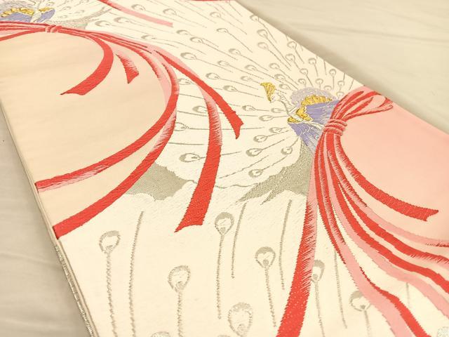 平和屋着物◎六通柄袋帯 唐織 孔雀文 金銀糸 正絹 逸品 BAAT5836xa