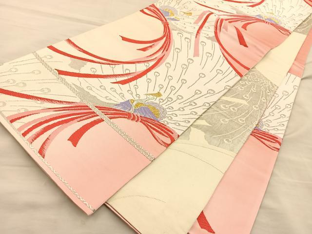 平和屋着物◎六通柄袋帯 唐織 孔雀文 金銀糸 正絹 逸品 BAAT5836xa