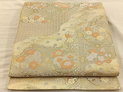 平和屋着物◎西陣 服部織物謹製 六通柄袋帯 唐織 松風 金銀糸 正絹 逸品 BAAT5840xa