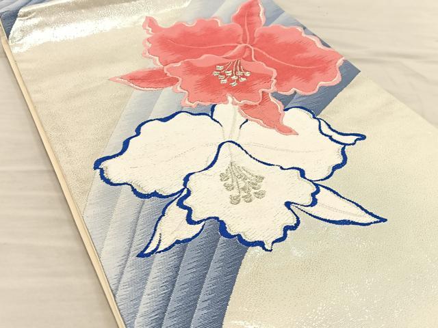 平和屋着物◎六通柄袋帯 唐織 カトレア 銀糸 正絹 逸品 BAAT5843xa