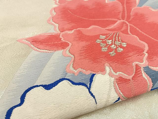 平和屋着物◎六通柄袋帯 唐織 カトレア 銀糸 正絹 逸品 BAAT5843xa