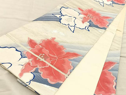 平和屋着物◎六通柄袋帯 唐織 カトレア 銀糸 正絹 逸品 BAAT5843xa