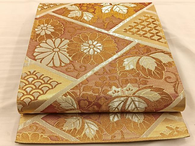 平和屋着物◎六通柄袋帯　檜垣花文　金銀糸　正絹　逸品　BAAT5847xa