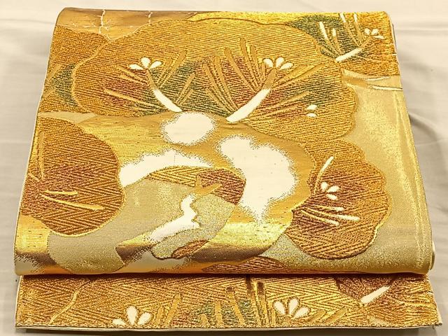 平和屋着物◎六通柄袋帯　枝松文　金糸　正絹　逸品　BAAT5848xa
